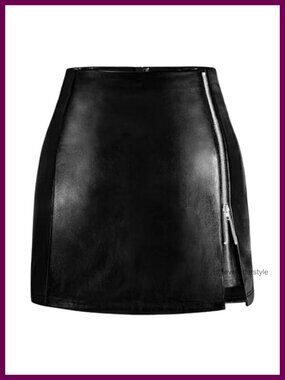 Faux Leather Mini Pencil Skirt High Waisted Zipper Slit Bodycon